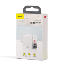 Сетевое зарядное устройство Baseus C45W PD3.0+QC3.0 USB+USB-C Белое